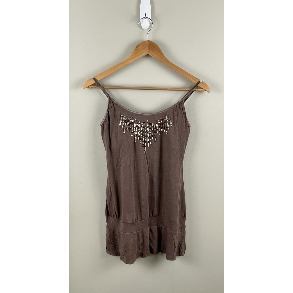 Xhilaration Women's Sz M Y2K Chocolate Colored Sleeveless Tank Top Embellished